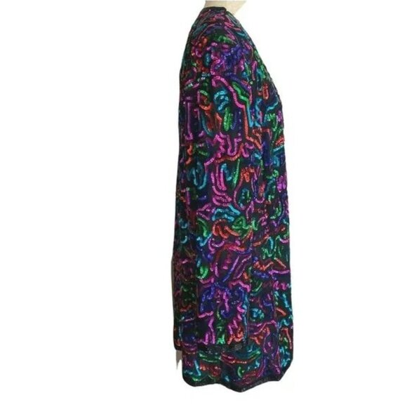 STENAY PLUS Sequin Jacket - Vibrant 100% Silk Evening Wear - VTG - 2X - Picture 5 of 15